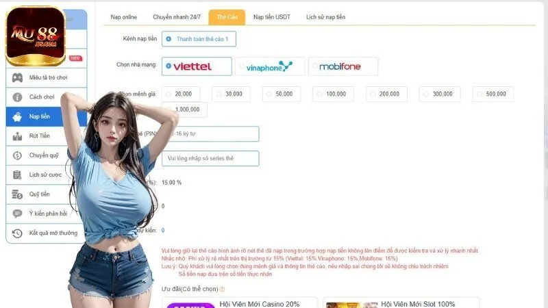 Nạp tiền vào MU88 bằng thẻ cào